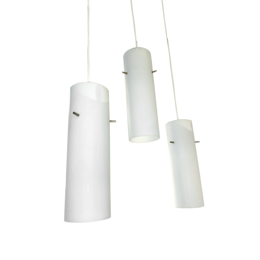 Stilnovo chandeliers in opaline glass and 1950